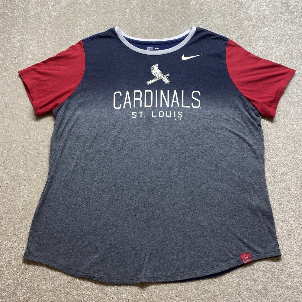 Nike St. Louis Cardinals T-Shirt Womens XXL Blue Grey Red Ombre MLB Tee